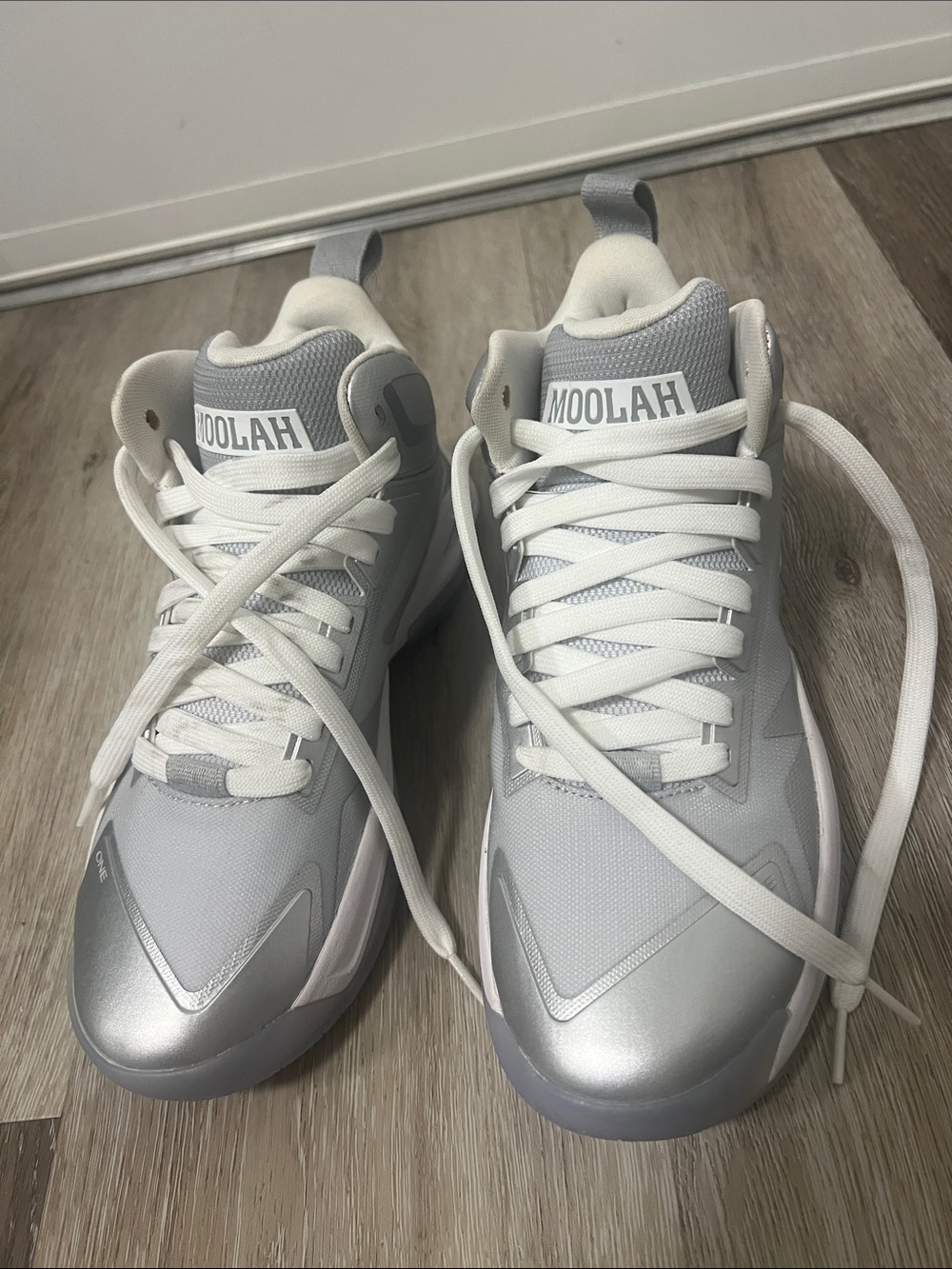 MOOLAH Silver & White High-Top Sneakers, NEW without Box.